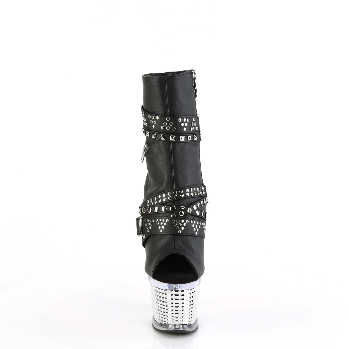 Pleaser Spectator-1015 BPU/C-SCH - Černé kozačky s otevřenou špičkou na vysoké platformě