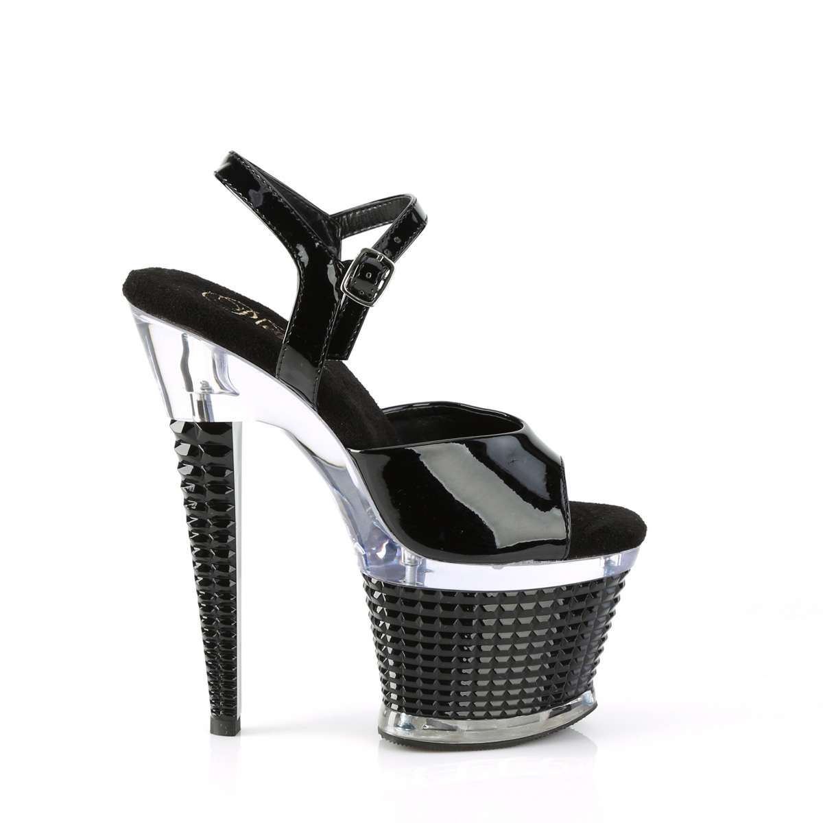 Pleaser Spectator-709 B/C-B - Lesklé černé sandály na vysoké platformě