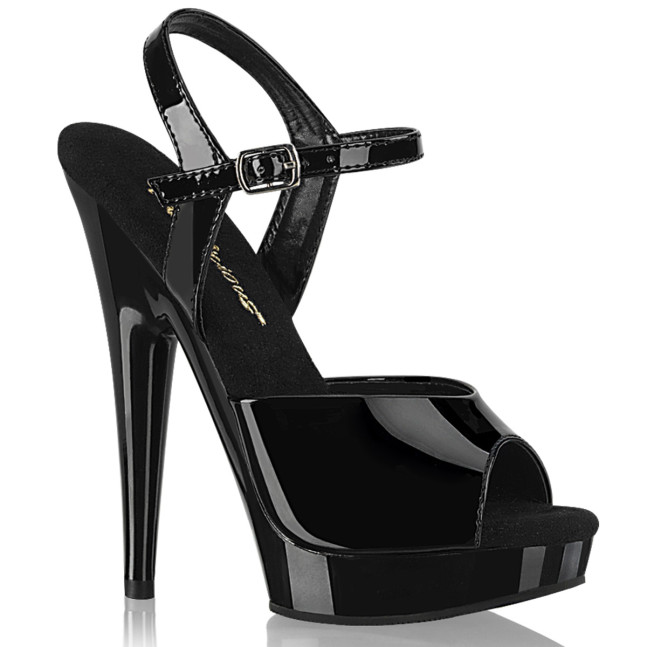 Fabulicious Sultry-609 B/M - Lesklé černé sandály na vysokém podpatku