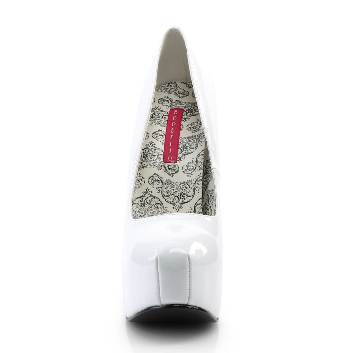 Bordello Teeze-06 W - Lesklé bílé lodičky na platformě s vysokými podpatky