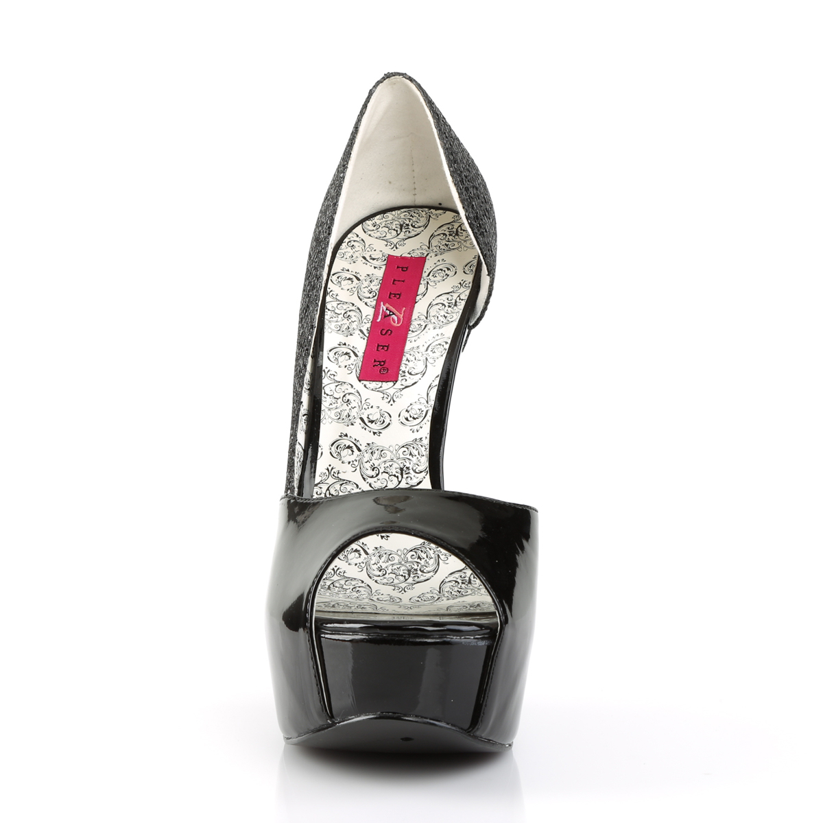 Pleaser Pink Label Teeze-41W B-MCG - Lesklé černé lodičky s otevřenou špičkou na platformě s vysokými podpatky