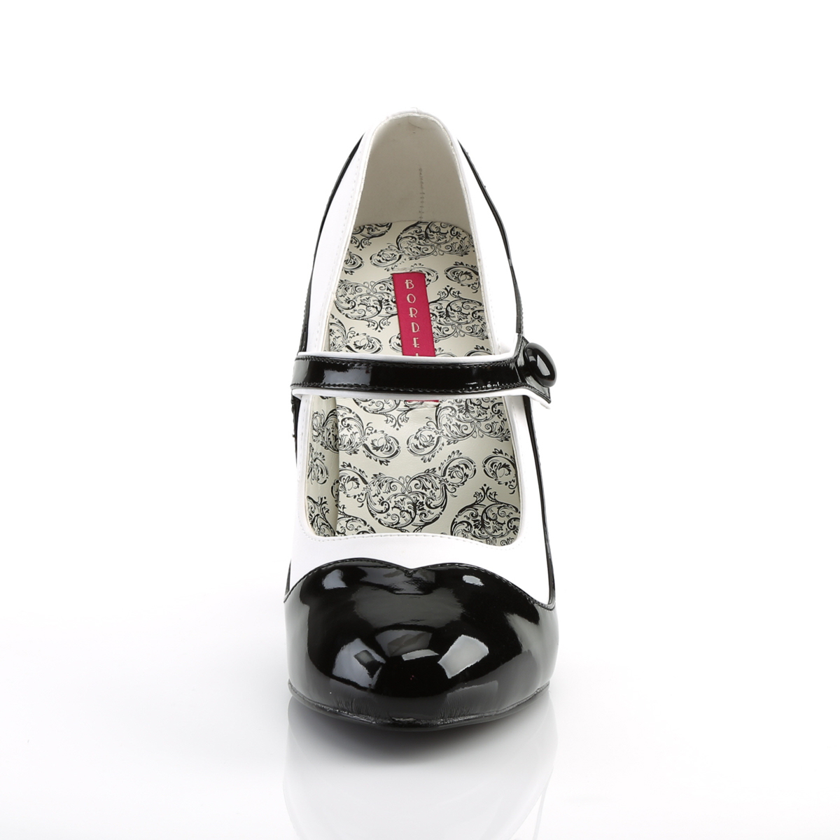 Bordello Tempt-07 BW/PU - Černé lodičky s páskem bez platformy na vysokém podpatku