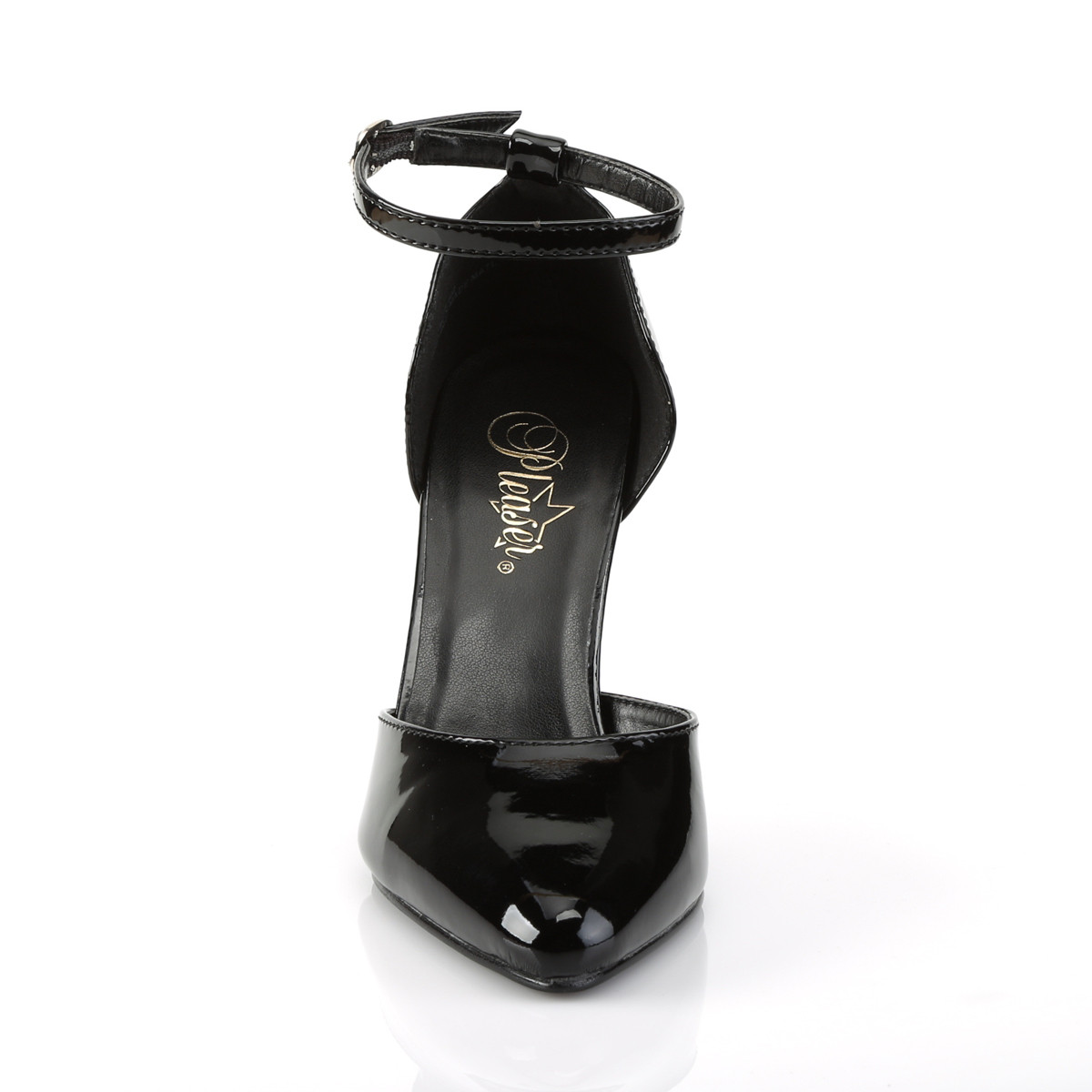 Pleaser Vanity-402 B - Lesklé černé lodičky s páskem bez platformy na vysokém podpatku