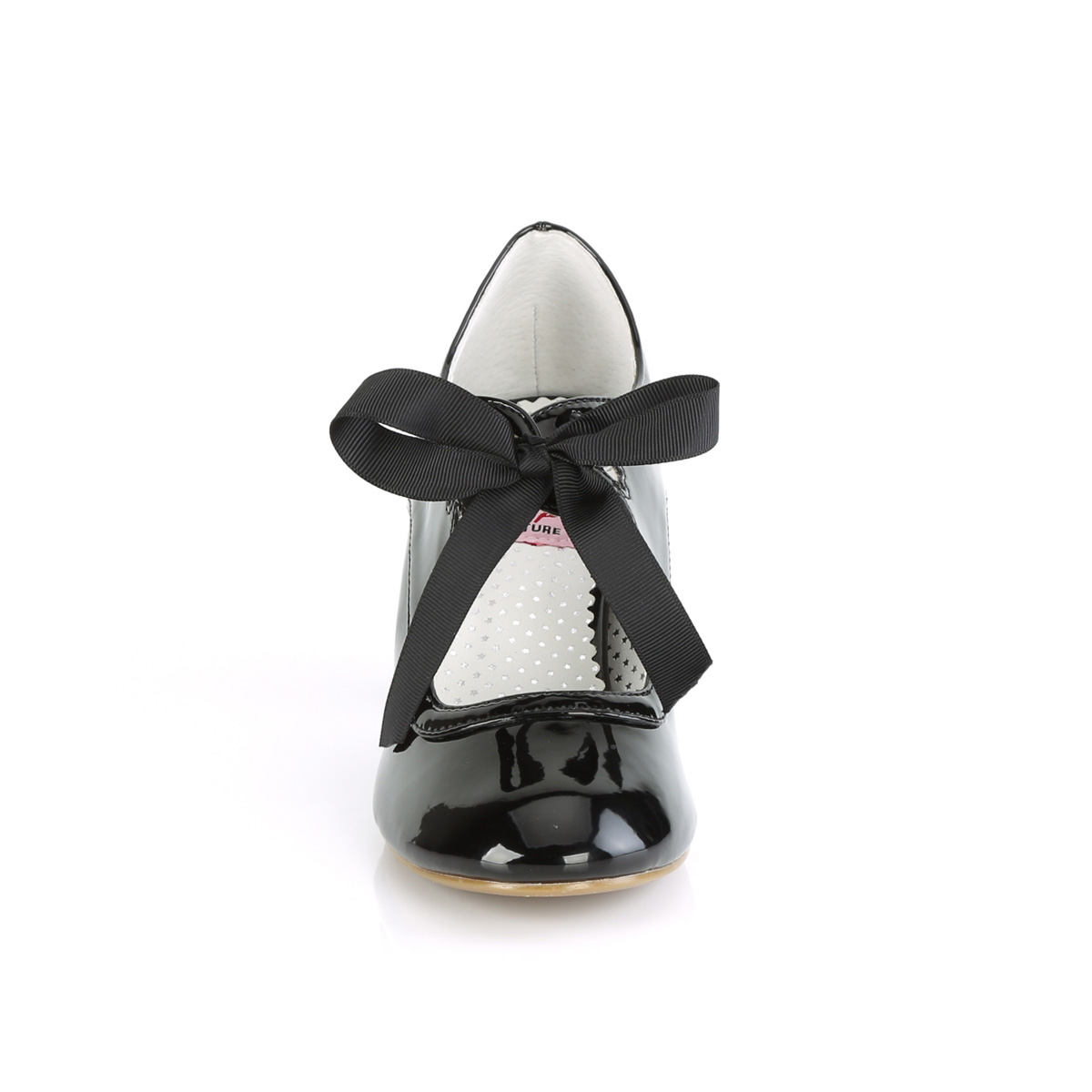 Pin Up Couture Wiggle-32 B - Lesklé černé lodičky s páskem bez platformy s širokými podpatky