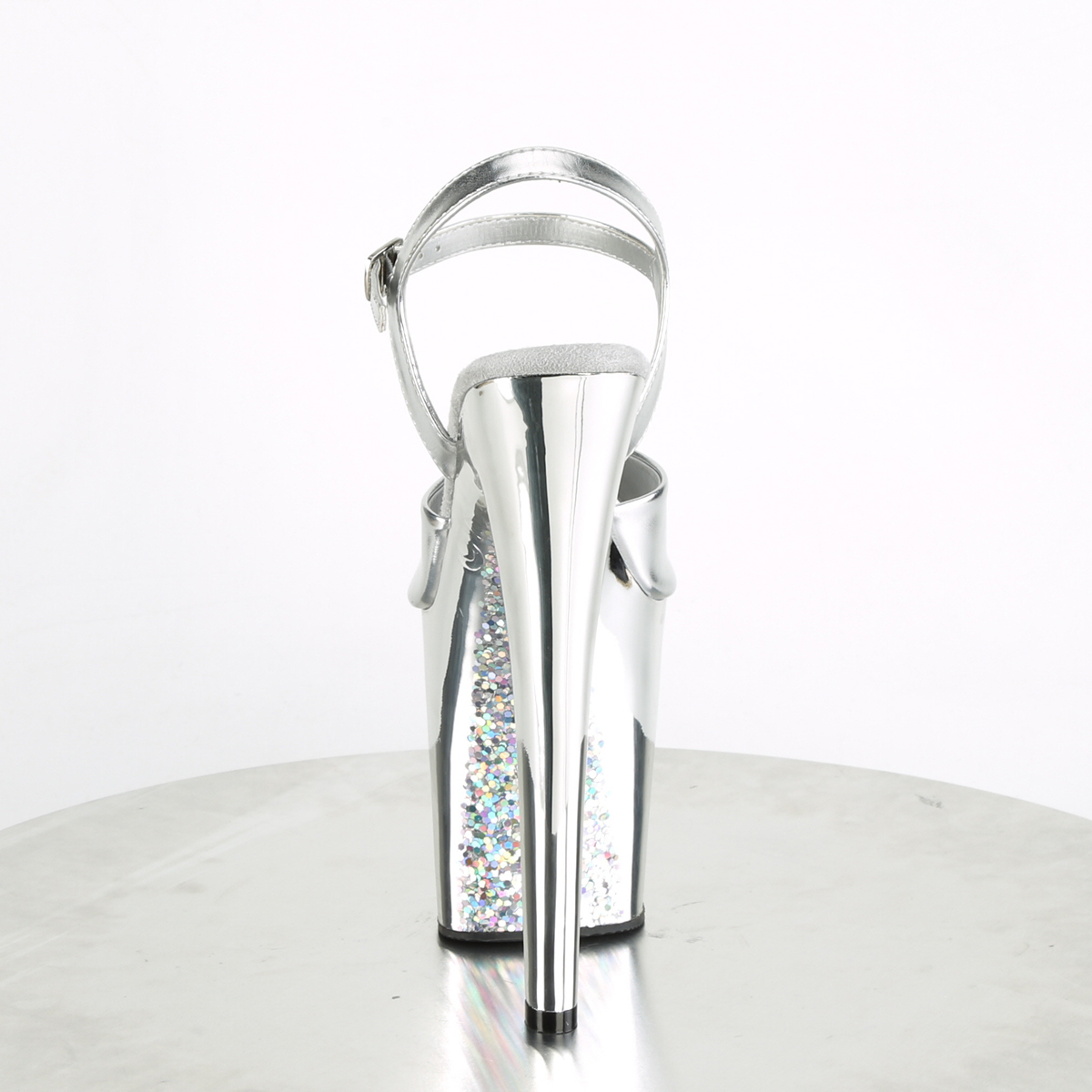 Pleaser Xtreme-809TTG SMPU/SCH - Stříbrné sandály na vysoké platformě